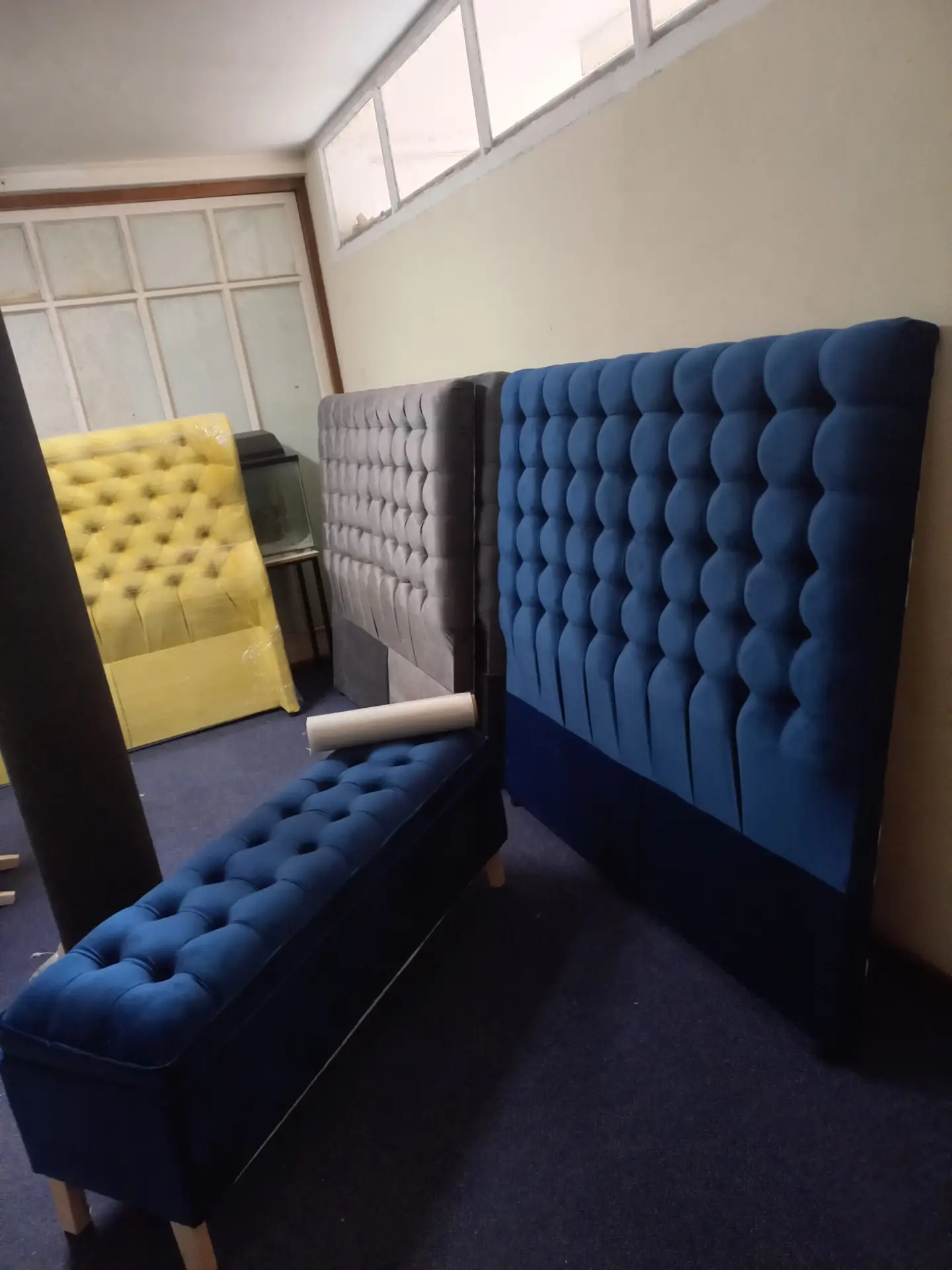 flat headboard and ottoman