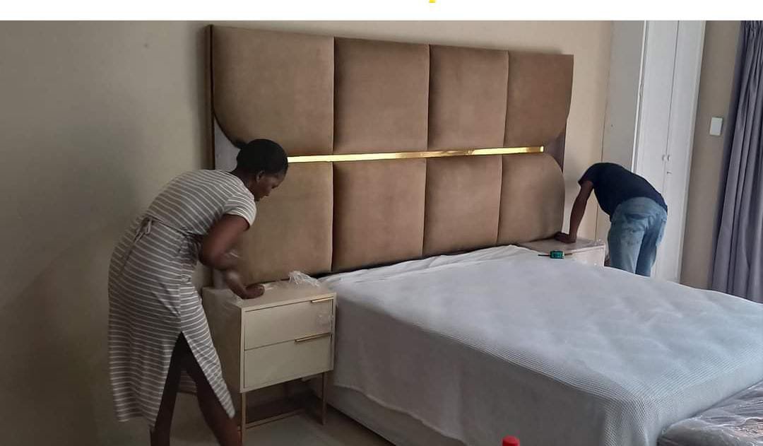 Lelos headboard n pedastals and ottoman