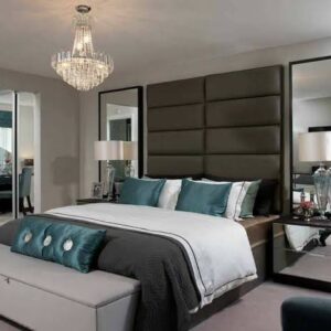 wall to wall headboard  155 x 2400,2 glasses on the side ,2 Plain big pedastals or 3 drawers pedastals, Custom base